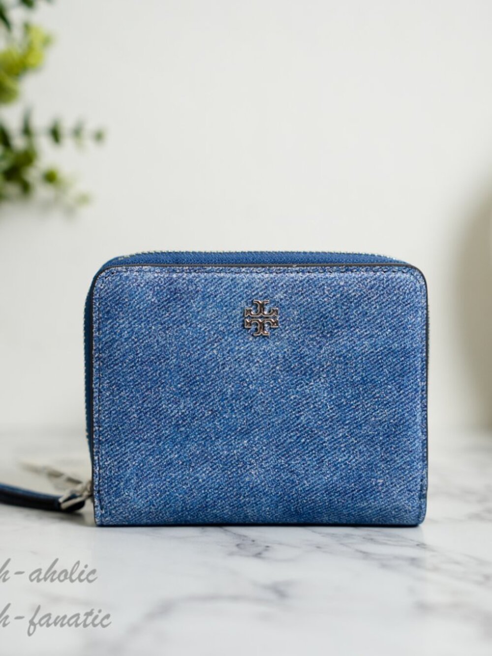 Tory Burch Emerson Dark Denim Suede Mini Wallet NWT